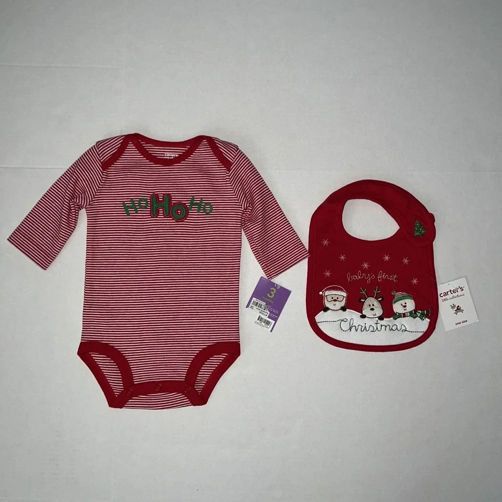NWT Carters Baby wiggle in Bodysuit &‎ My First Christmas Bib Gift Set 3 Months